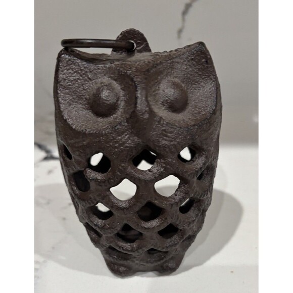 Vintage Cast Iron Owl JapaneseCandle Holder Lantern 5” Tall 4” Wide